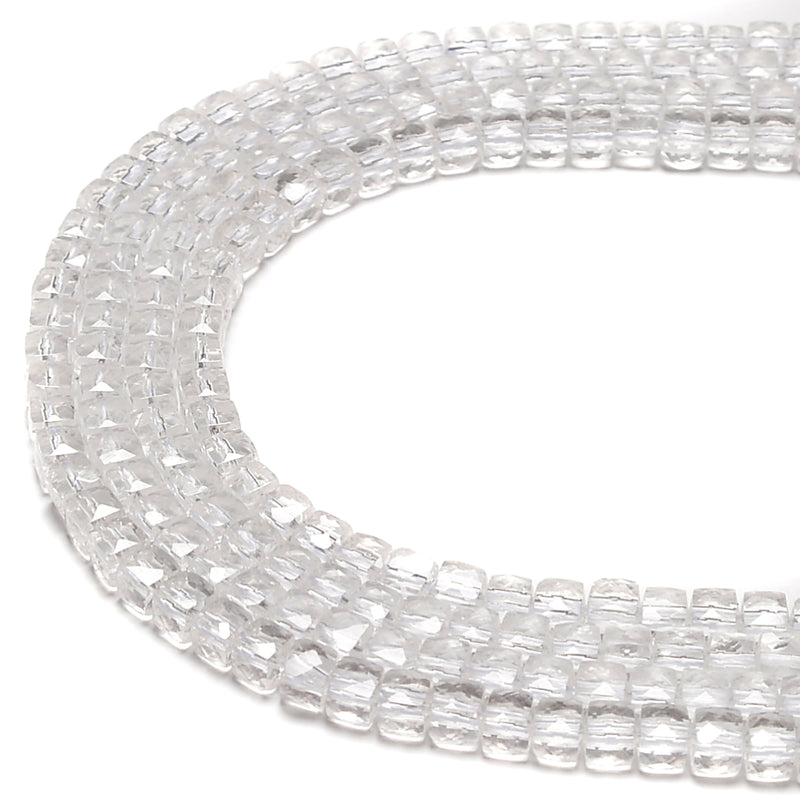 Clear Quartz Faceted Cube Beads Size 4-5mm 15.5" Strand
