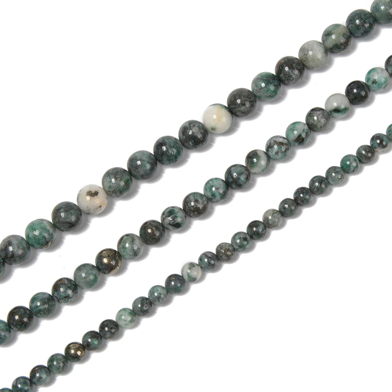 Rare Natural Pyrite in Green Jade Smooth Round Beads 6mm 8mm 10mm 15.5'' Strand