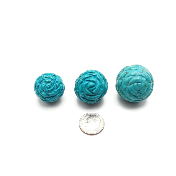 Blue Turquoise Hand Carved Flower Ball Beads Size 22mm 25mm 28mm Sold Per Piece