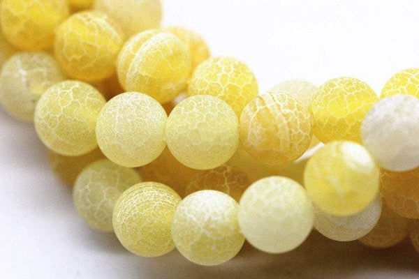 yellow fire agate Crackled matte round beads 