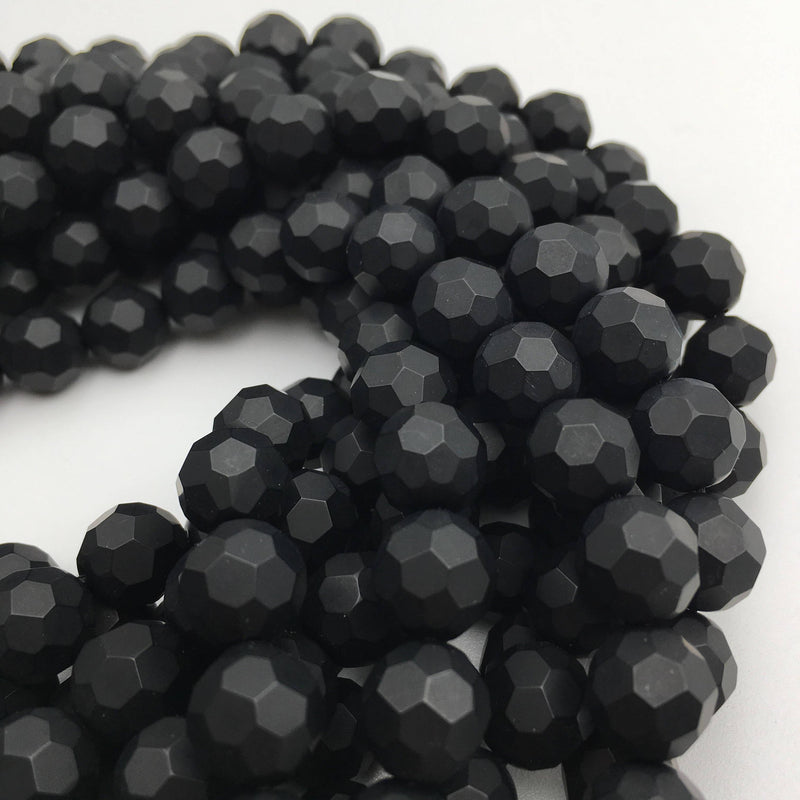 black onyx matte big faceted round beads