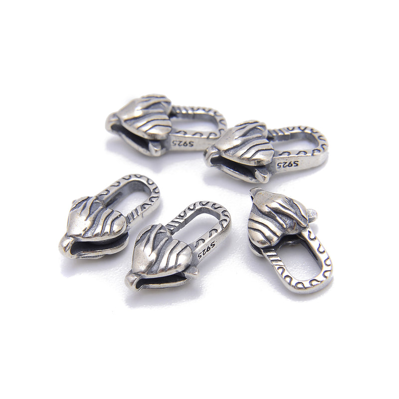 925 Sterling Silver Anti-Silver Hand Back Heart Clasp 8.5x15mm 2 Pcs Per Bag
