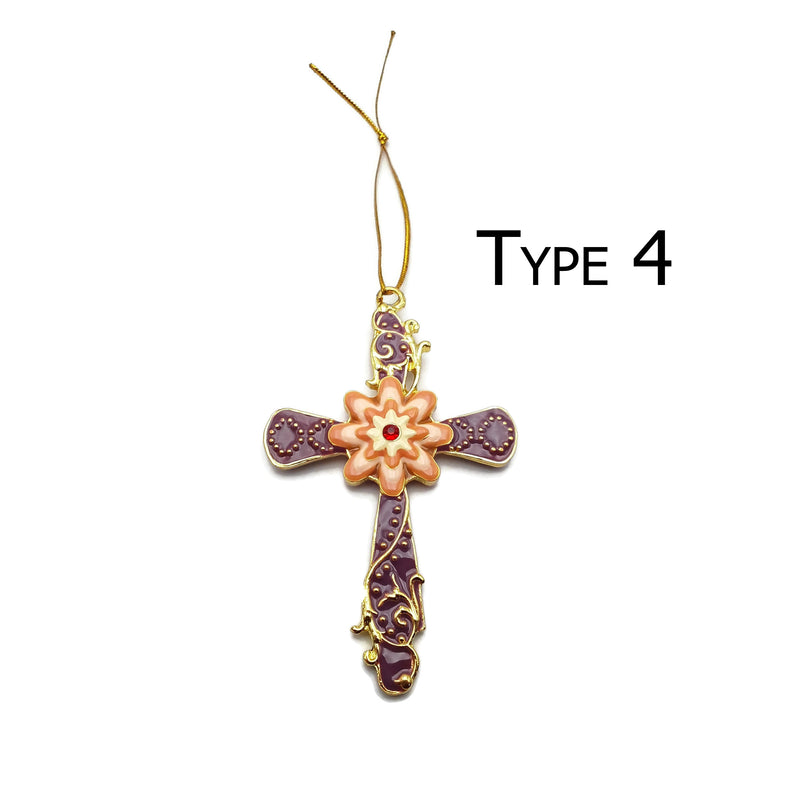 Cloisonne Christmas Tree Ornament Crucifix Cross 3.75 x 4" Wide Sold Per Piece