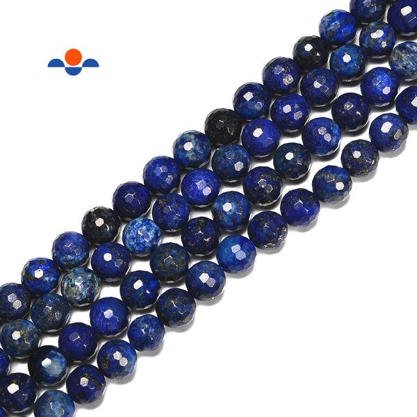 Lapis Lazuli Hard Cut Faceted Round Beads Size 6mm 8mm 10mm 15.5'' Strand