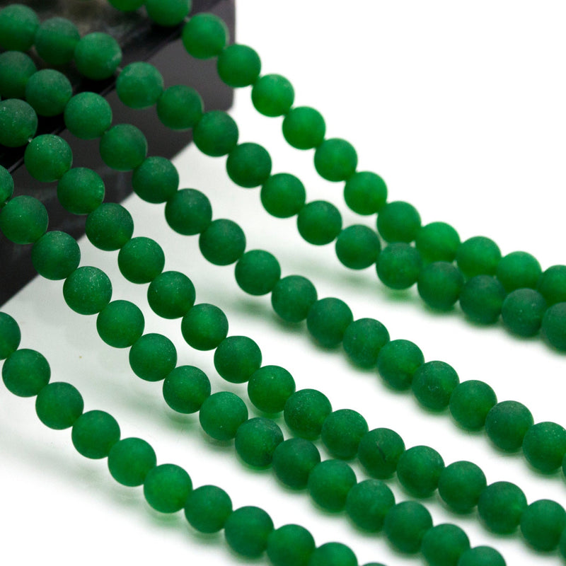 green dyed jade matte round beads