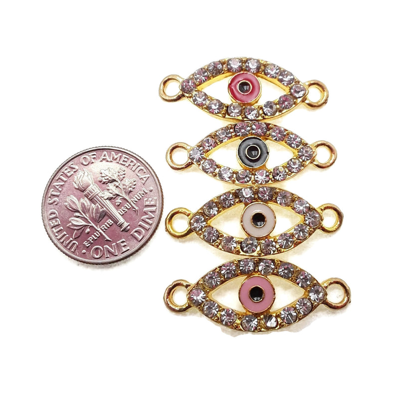 evil eye charm gold silver black plated copper with rhinestones 