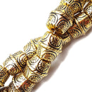 Vintage Acrylic Antique Etched Gold Drum Barrel Beads 18x20mm 15.5" Strand