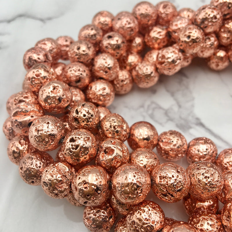 Rose Gold Coated Lava Rock Stone Beads 6mm 8mm 10mm Strand