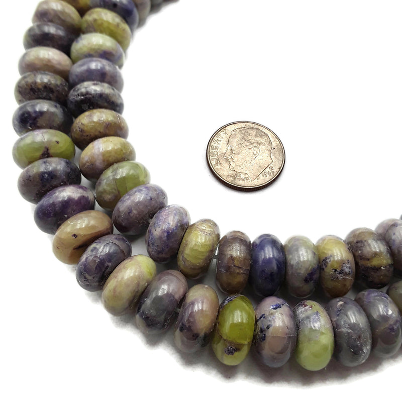 Purple Green Charoite Smooth Rondelle Beads 6x12mm 15.5" Strand