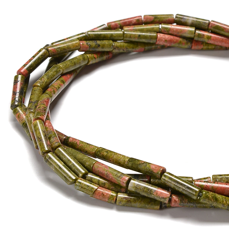 Natural Unakite Cylinder Tube Beads Size 4x13mm 15.5'' Strand