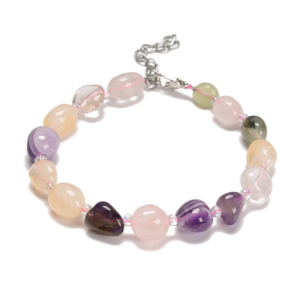 Mixed Gemstone Pebble Nugget Bracelet Silver Plated Clasp 8x10mm 7.5" Length