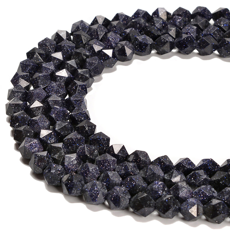 Blue Sand Goldstone Faceted Star Cut Beads 8mm 15.5'' Strand