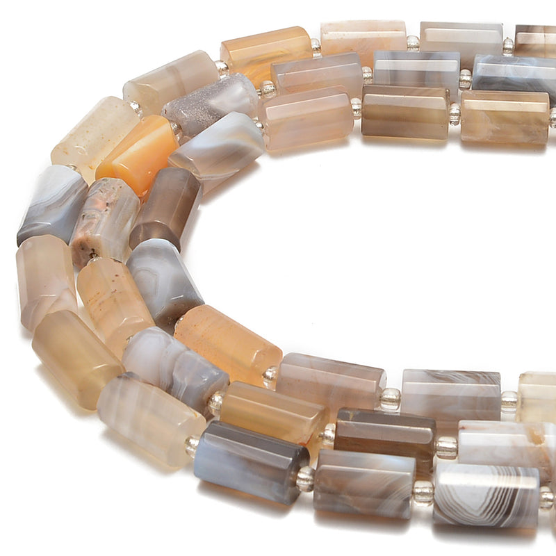 Botswana Agate Faceted Cylinder Beads Size 10x16mm 15.5'' Strand