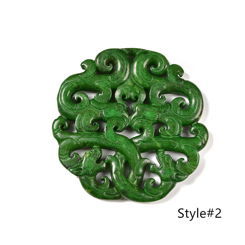 Dark Green Jade Hand Carved Pendant Size 60-65mm Seven Styles Sold By Piece