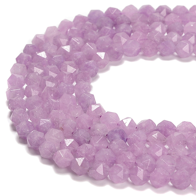 Natural Lavender Jade Faceted Star Cut Beads Size 8mm 15.5" Strand