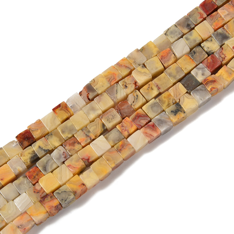 Natural Yellow Crazy Agate Smooth Cube Beads Size 4mm 15.5'' Strand