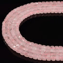 Rose Quartz Faceted Square Cube Beads Size 5mm 15.5" Strand