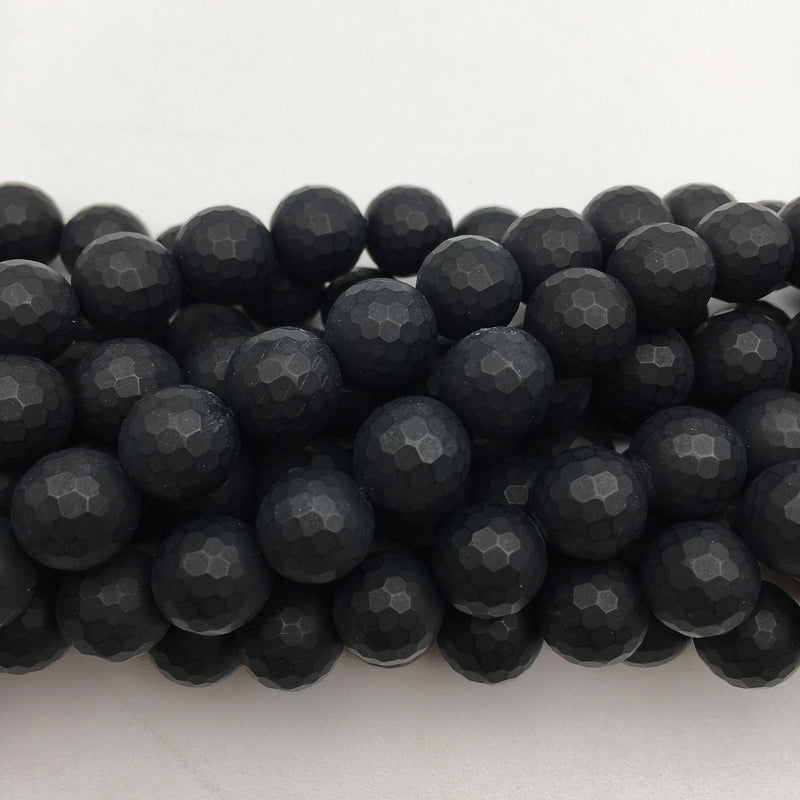 black onyx faceted matte round beads 