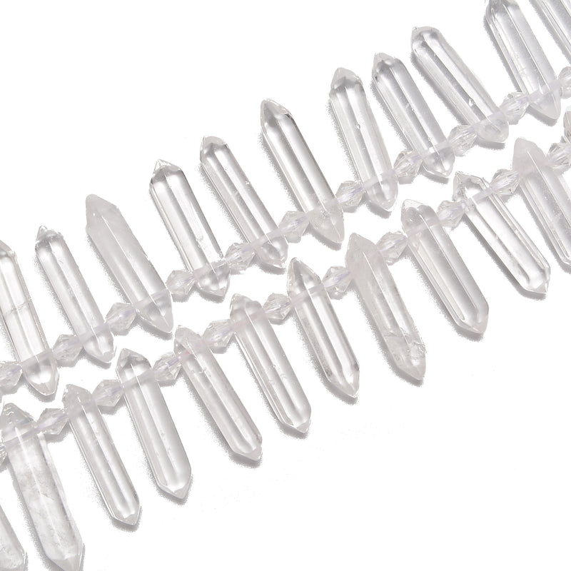 Clear Quartz Graduated Top Drill Faceted Points Beads 6x20-6x25mm 15.5'' Strand