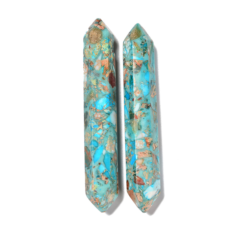 Turquoise Blue Impression Jasper Double Terminated Point Size 15x100mm Sold by Piece