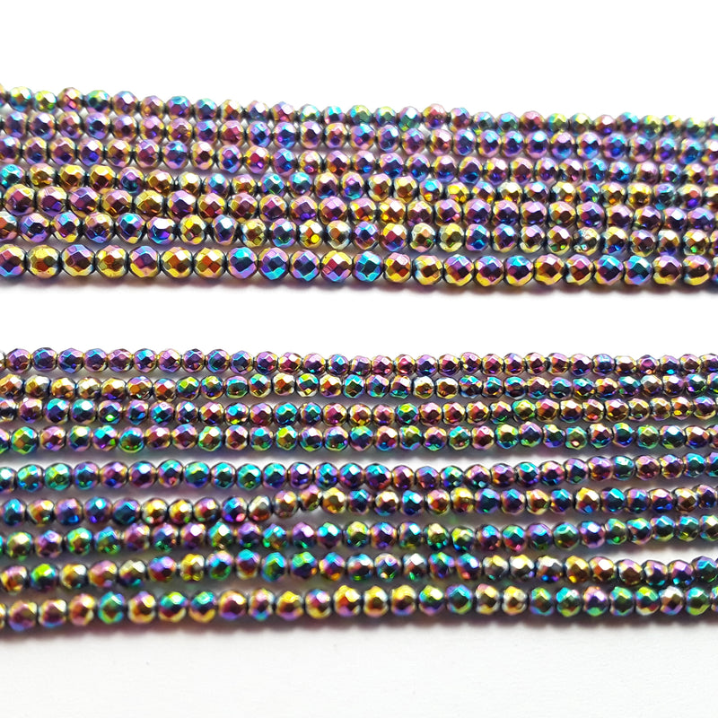 rainbow color hematite faceted round beads