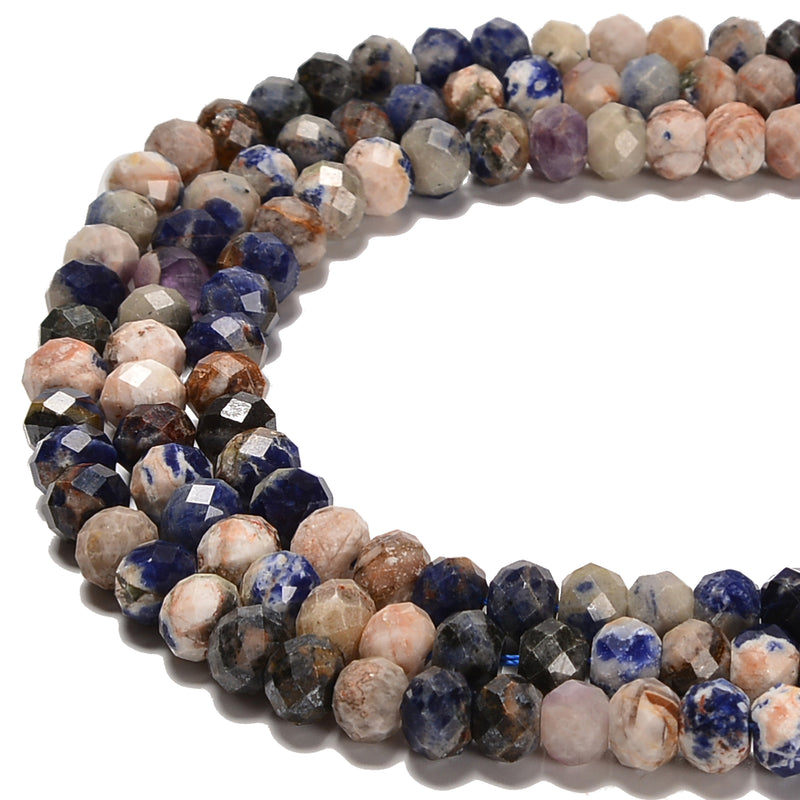 Natural Multi Color Sodalite Faceted Rondelle Beads Size 6x8mm 15.5'' Strand