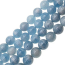 natural blue aquamarine smooth round beads