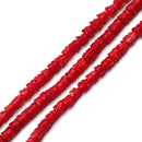 Red Bamboo Coral Hand Carved Flower Beads Size 7x8mm 15.5'' Strand