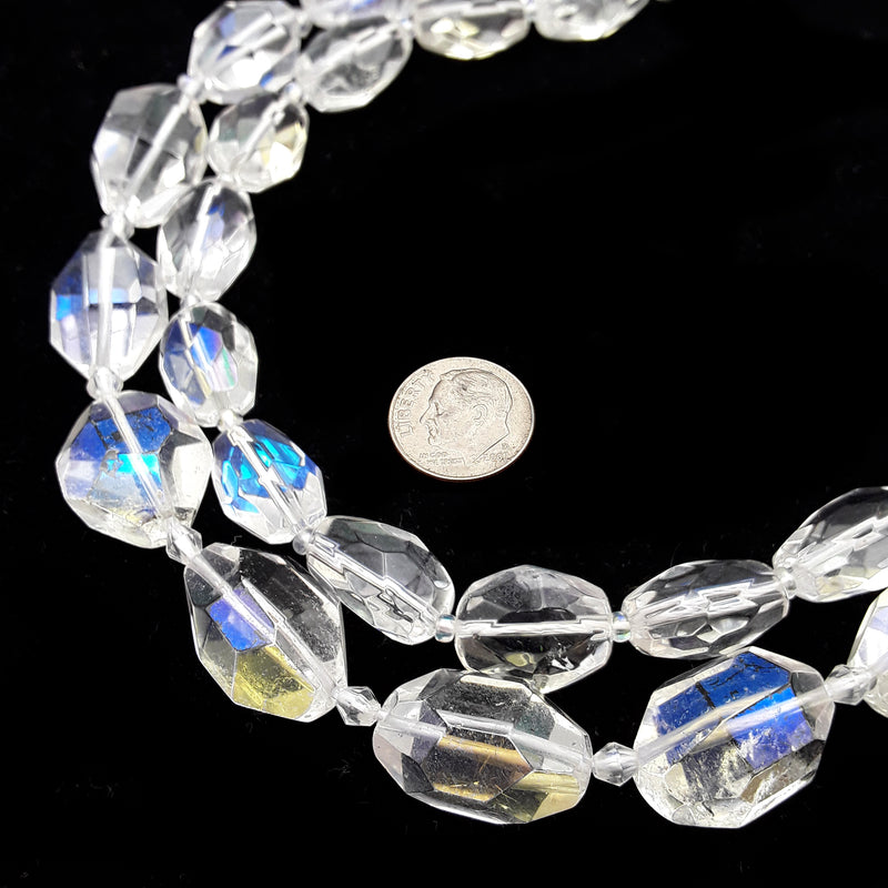 Clear Quartz AB Plated Faceted Nugget Chunk Beads 10x15mm 15x20mm 15.5" Strand