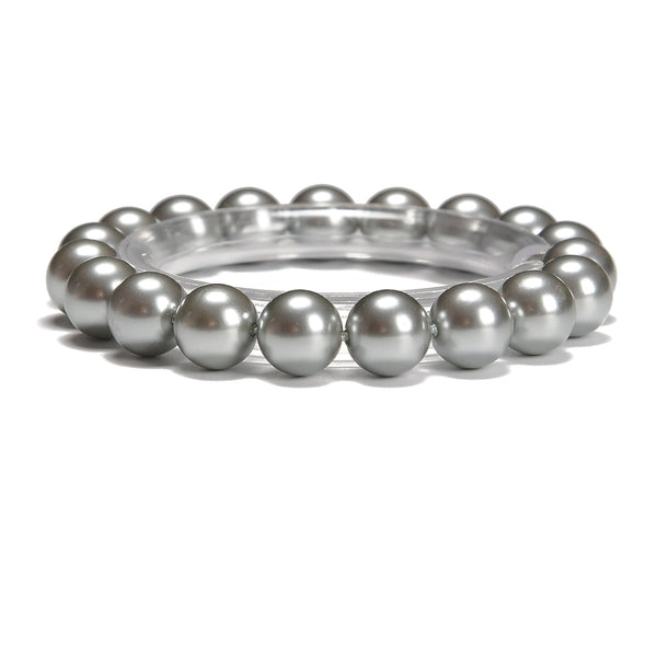 Blue Gray Shell Pearl Smooth Round Bracelet 8mm 10mm 7.5" Length