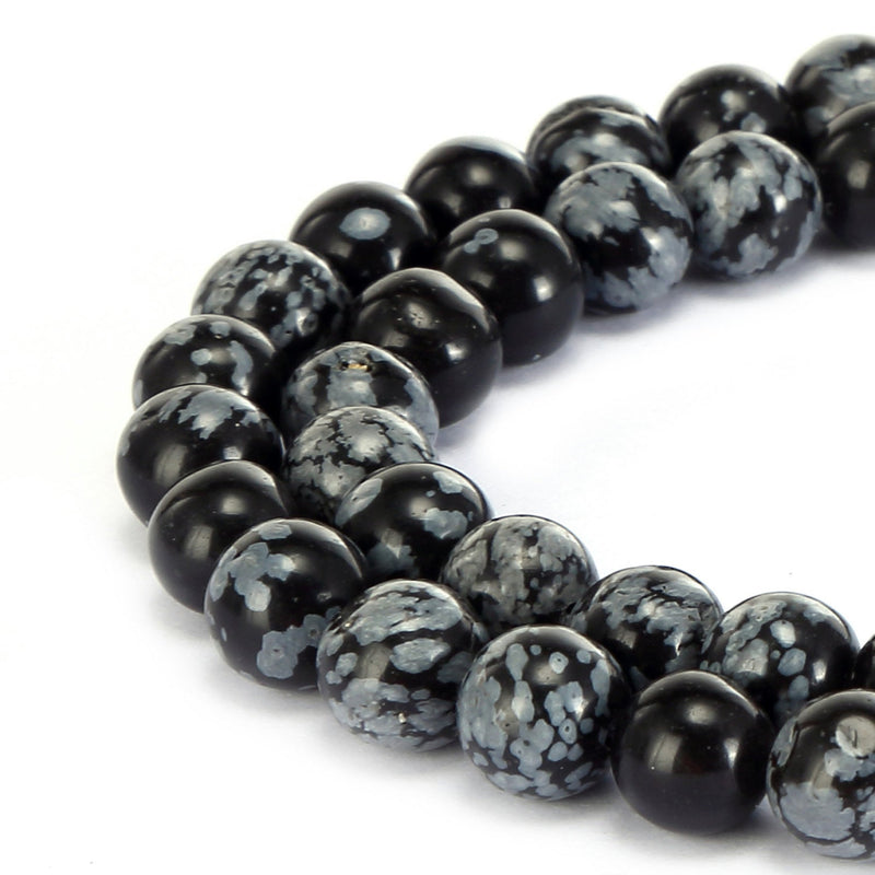 snowflake obsidian smooth round beads 