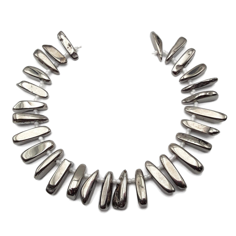 Silver Plated Agate Irregular Slab Slice Stick Points Beads 30-40mm 15.5" Strand