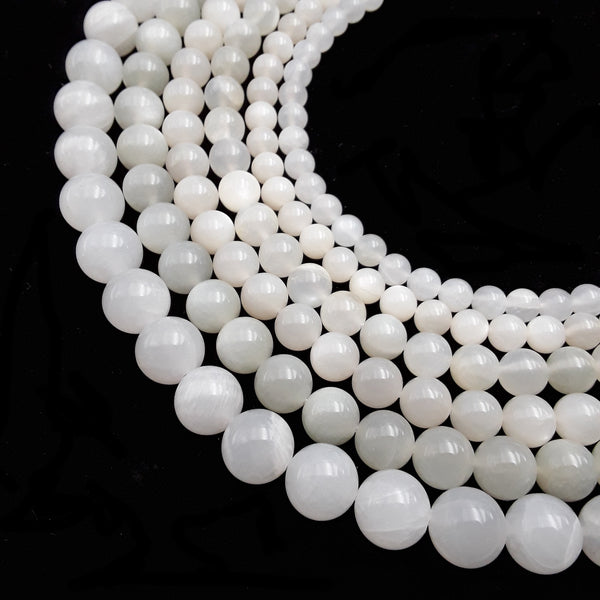 cream white moonstone smooth round beads 