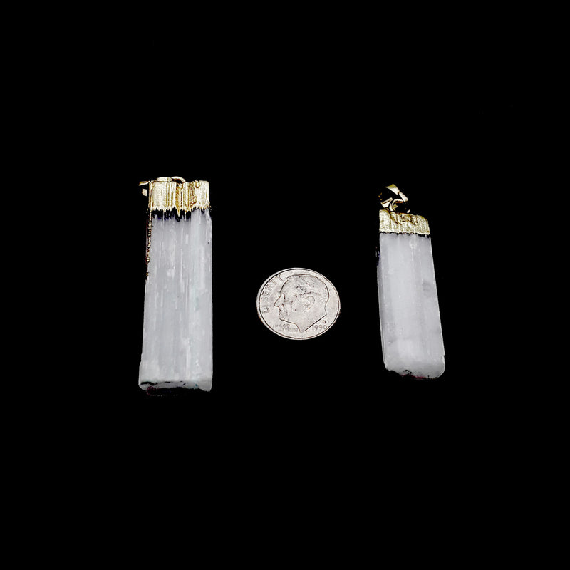 Gold Plated Selenite Raw Blade Stick Point Silver Pendant 40-50mm Sold Per Piece