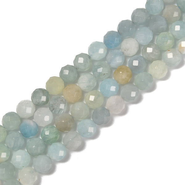 Multi Color Aquamarine Hard Cut Faceted Round Beads Size 8mm 10mm 15.5'' Strand