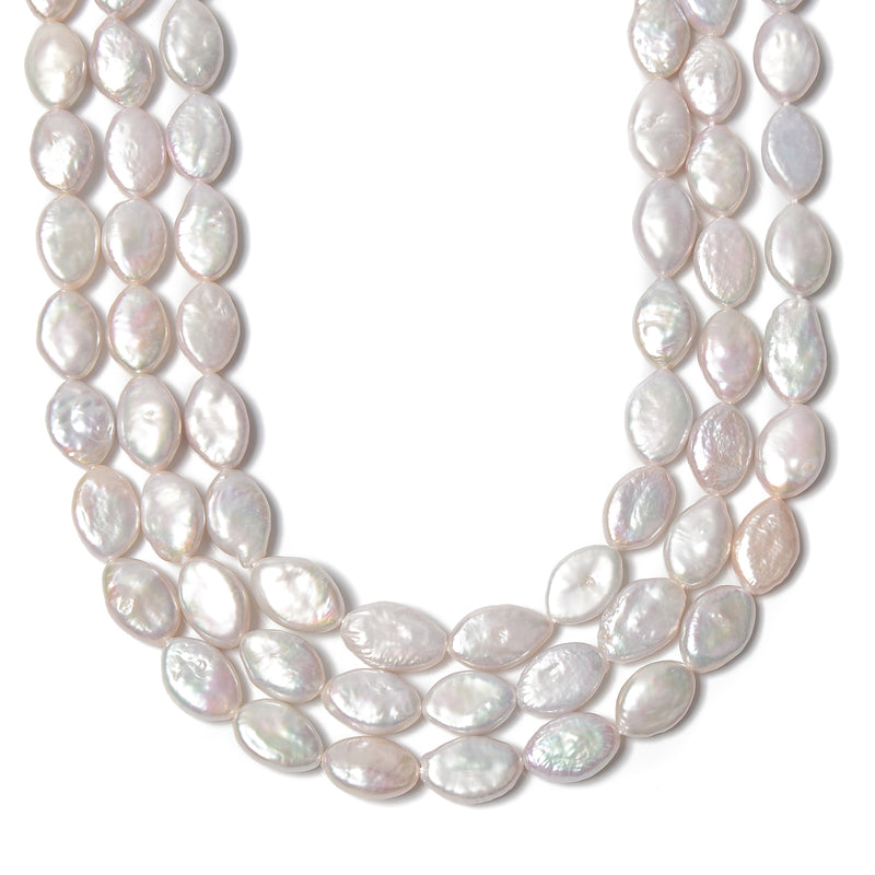 White Fresh Water Pearl Oval Shape Beads Size 9-10mm x 13-15mm 15.5'' Strand