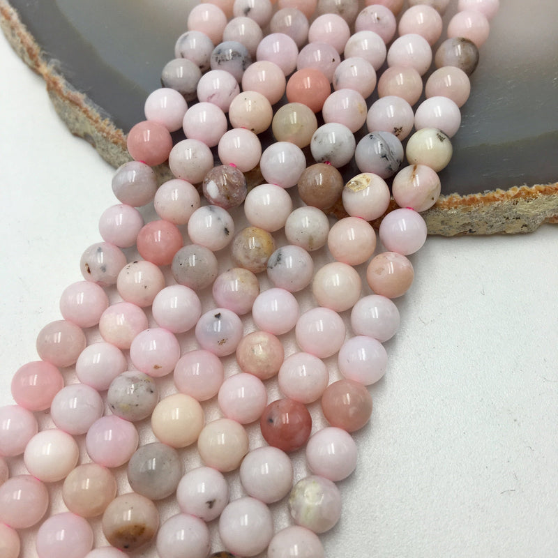 natural pink opal smooth round beads 