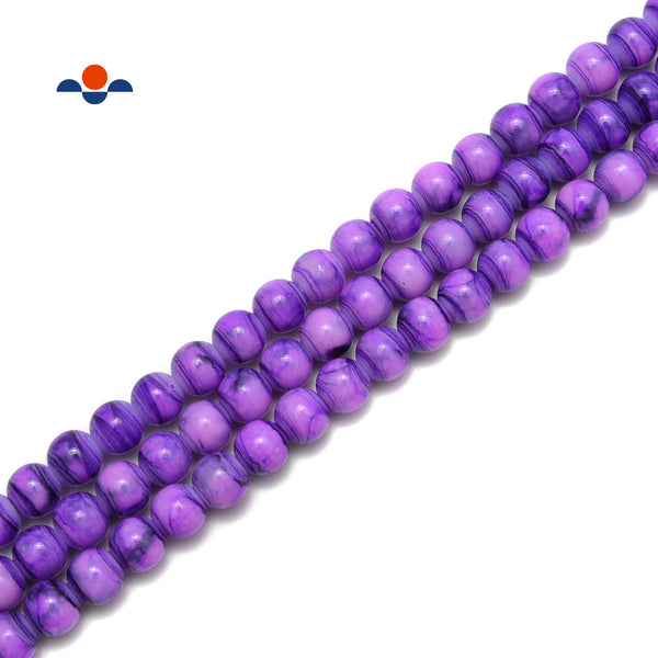 Purple Striped Glass Smooth Round Beads Size 6mm 8mm 10mm 15.5" Strand