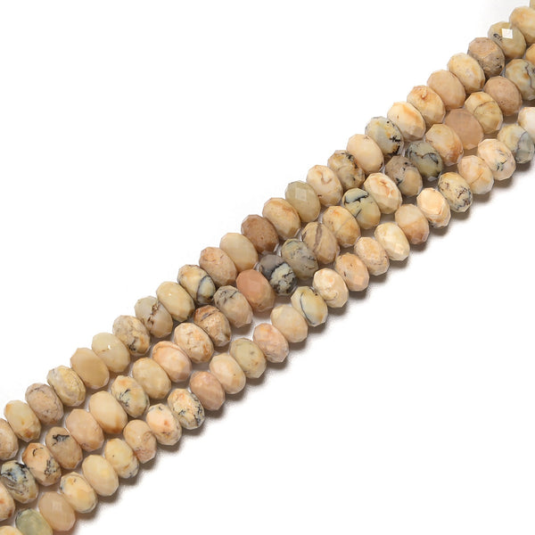African White Opal Hard Cut Faceted Rondelle Beads Size 5x8mm 15.5" Strand