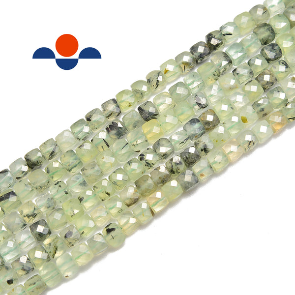 natural prehnite faceted square cube dice beads