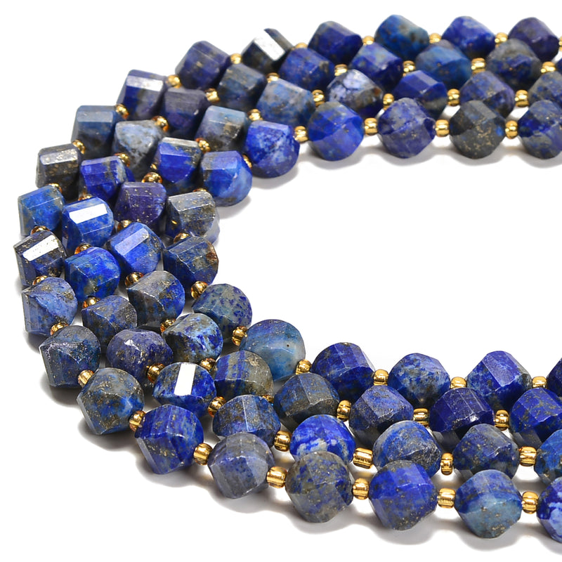 Natural Lapis Faceted Spiral Twist Beads Size 8x10mm 15.5'' Strand