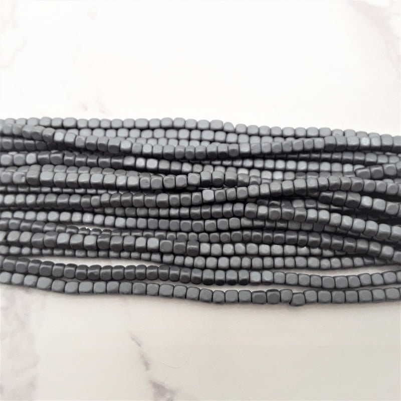 gray plated hematite matte cube beads 