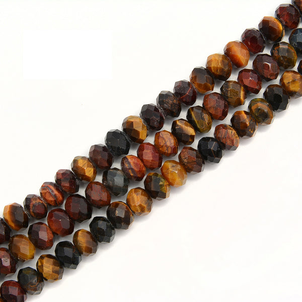 Multi Color Tiger Eye Faceted Rondelle Beads Size 4x6mm 5x8mm 15.5" Strand