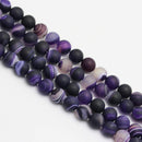 purple Striped agate matte round beads