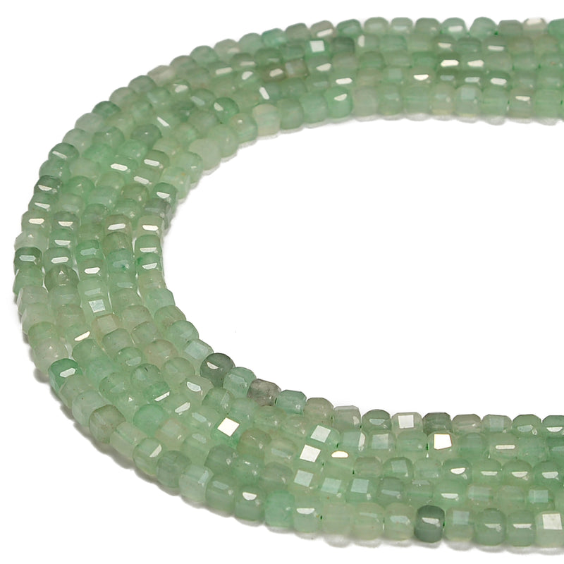 Natural Green Aventurine Faceted Cube Beads Size 4mm 15.5'' Strand