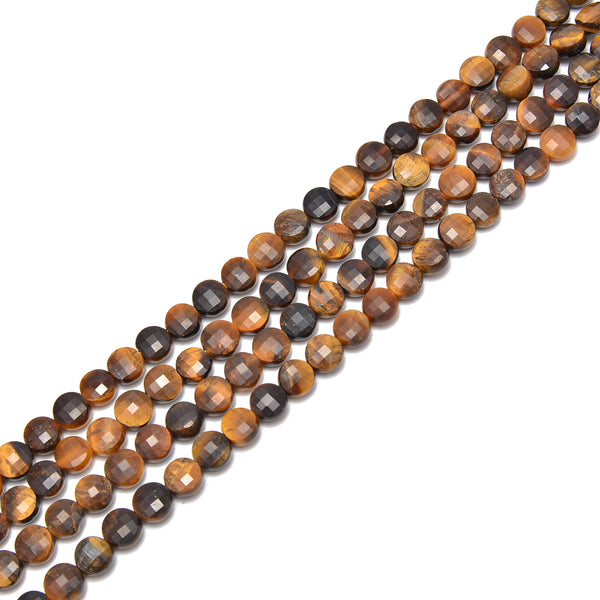 Yellow Tiger's Eye Faceted Coin Shape Beads Size 6mm 15.5" Strand