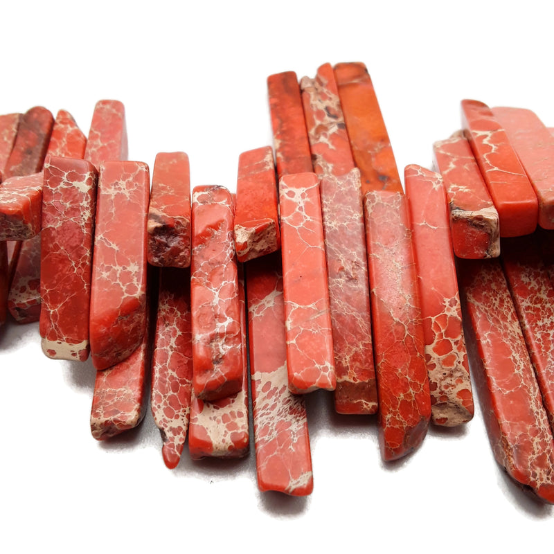 Red Sea Sediment Jasper Graduated Slab Slice Stick Points Beads 15-55mm 15.5" Strand