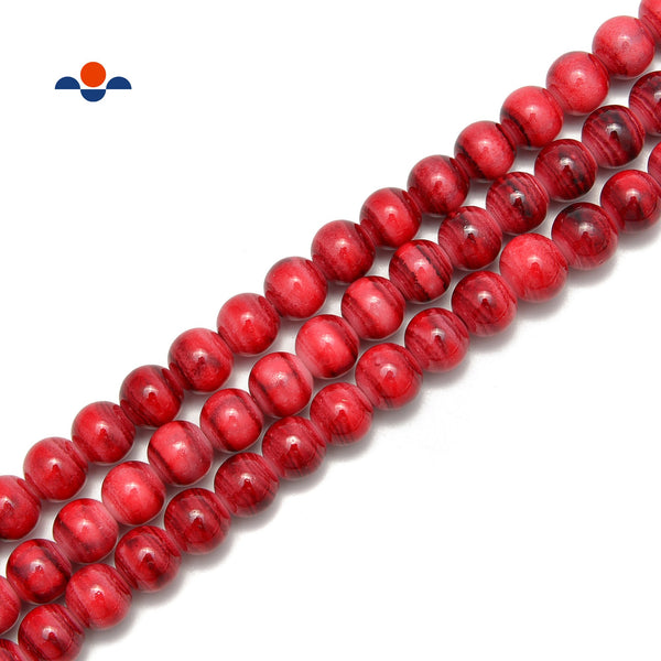 Red Striped Glass Smooth Round Beads Size 6mm 8mm 10mm 15.5" Strand