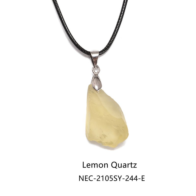 Crystal Gemstone Rough Chunk Point Pendant 18'' Cord Necklace Rose Quartz, Aquamarine, Amethyst, Lemon Quartz, Citrine, Auralite 23