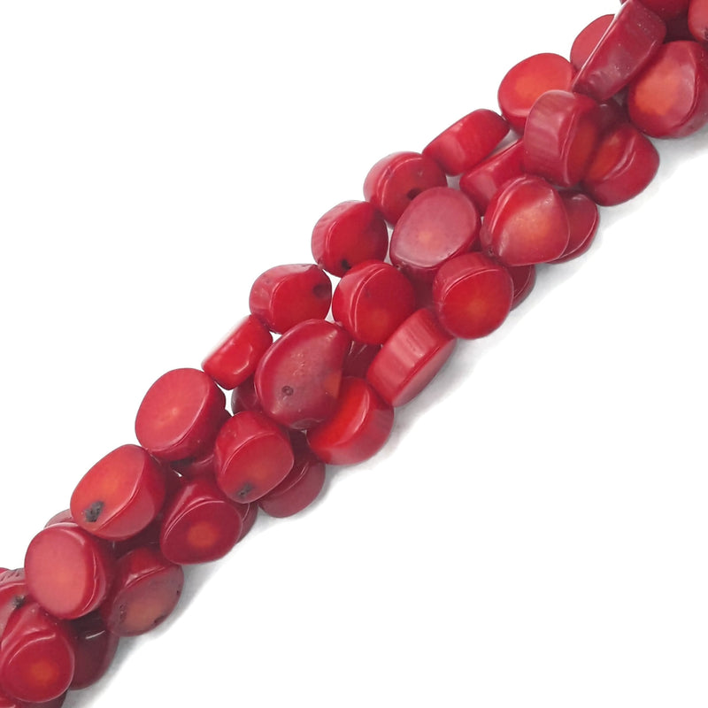 Red Bamboo Coral Irregular Oval Nugget Beads Size Approx 8x10mm 15.5" Strand